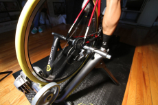 The CycleOps Fluid² Indoor Trainer in action.